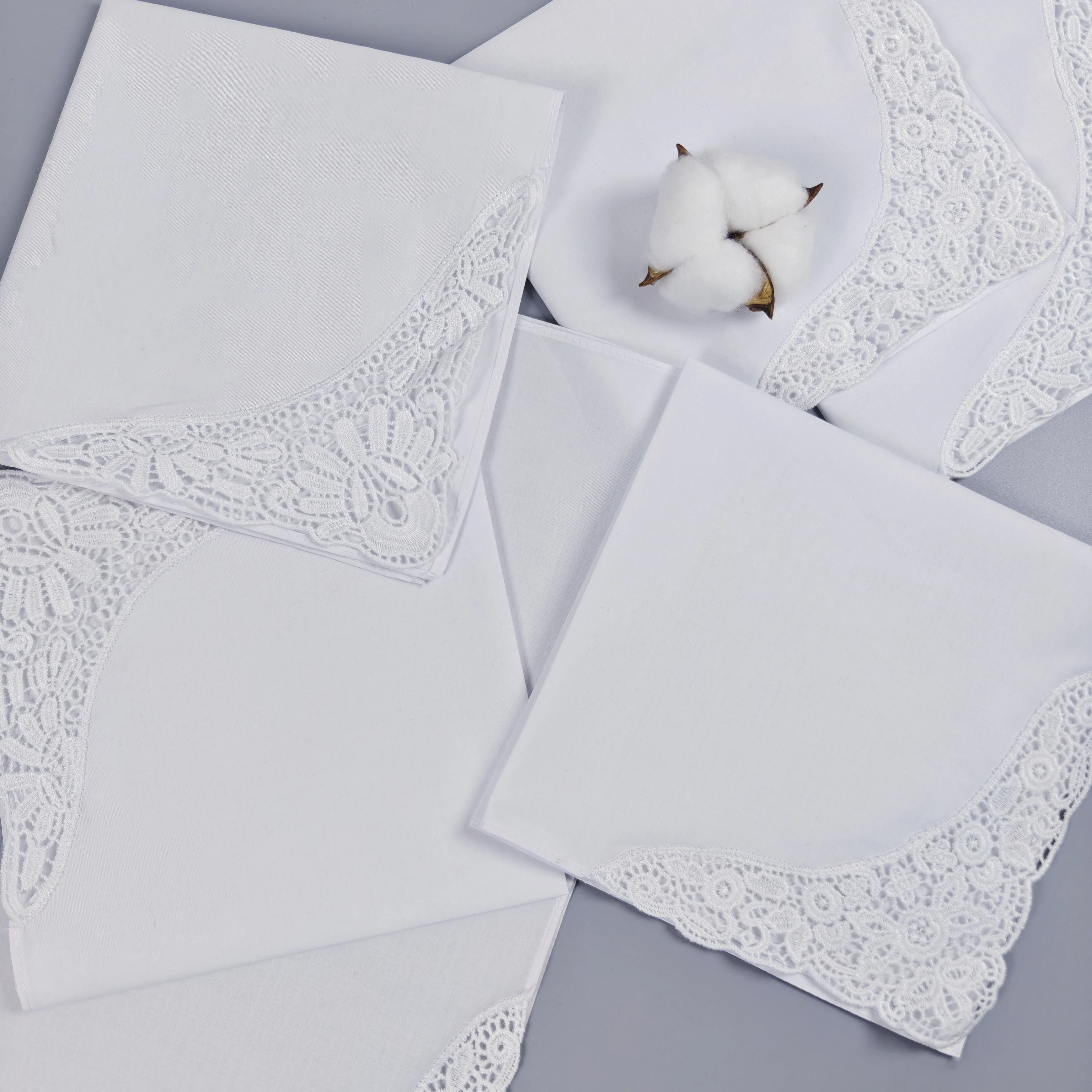 35CM/13,7 Zoll reinweißes, hochdichtes Baumwoll-Spitzen-Taschentuch für Brautjungfernkleider, Hochzeitsdekoration, 2 Stück in der Packung. – Detail 1