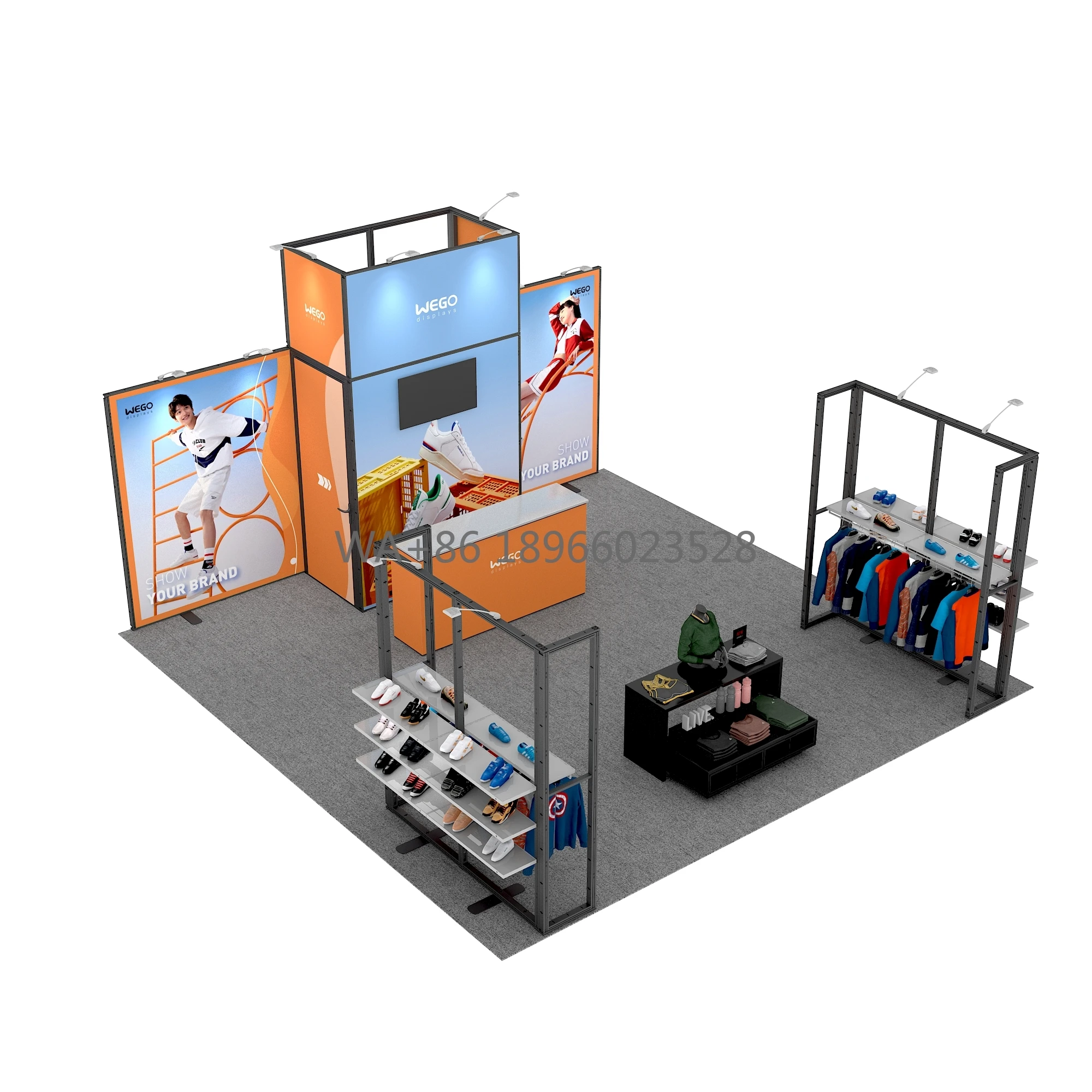 Cabina espositiva modulare 20x20 Supporto per cabina grande 6x6 Espositore per stand per negozi di abbigliamento