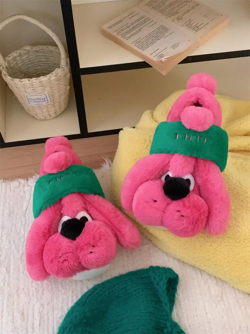 Delicate En Creatieve Rozenrode Hond Katoenen Slippers Voor Dames Winter Thuis Slippers Warmte En Anti Slip Wollen Schoenen Binnen