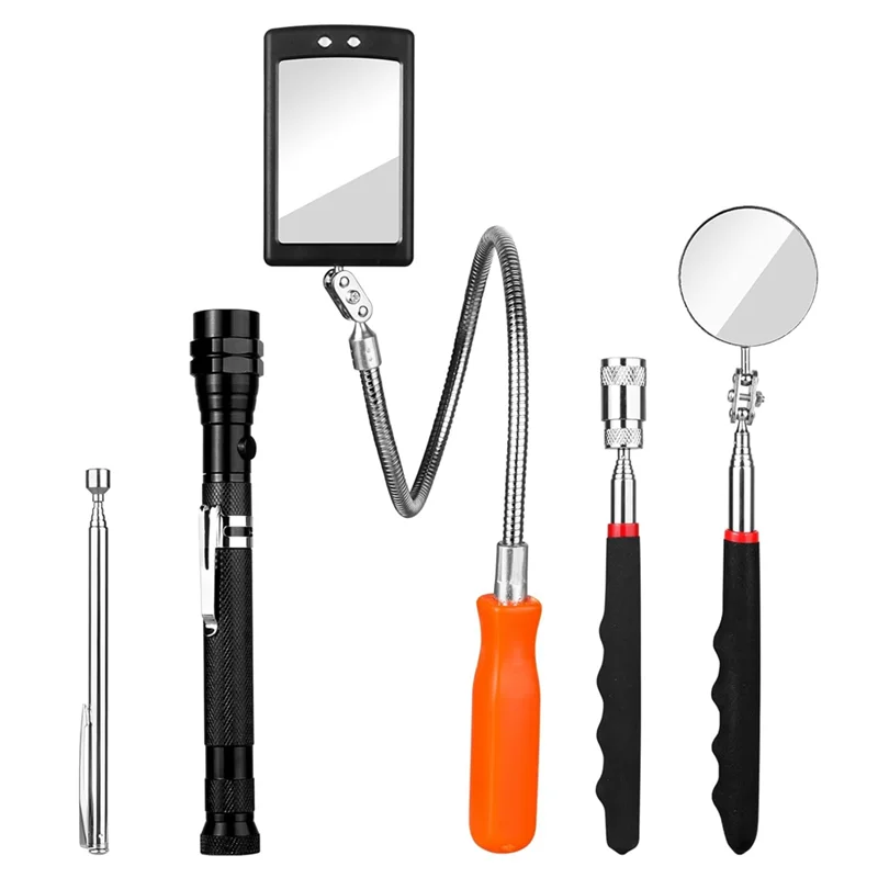 A60F-Telescoping Magnetic Pickup Tool Set,Magnet Flashlight With Mechanic Inspectionmirror 360 Swivel For Mechanic Checking