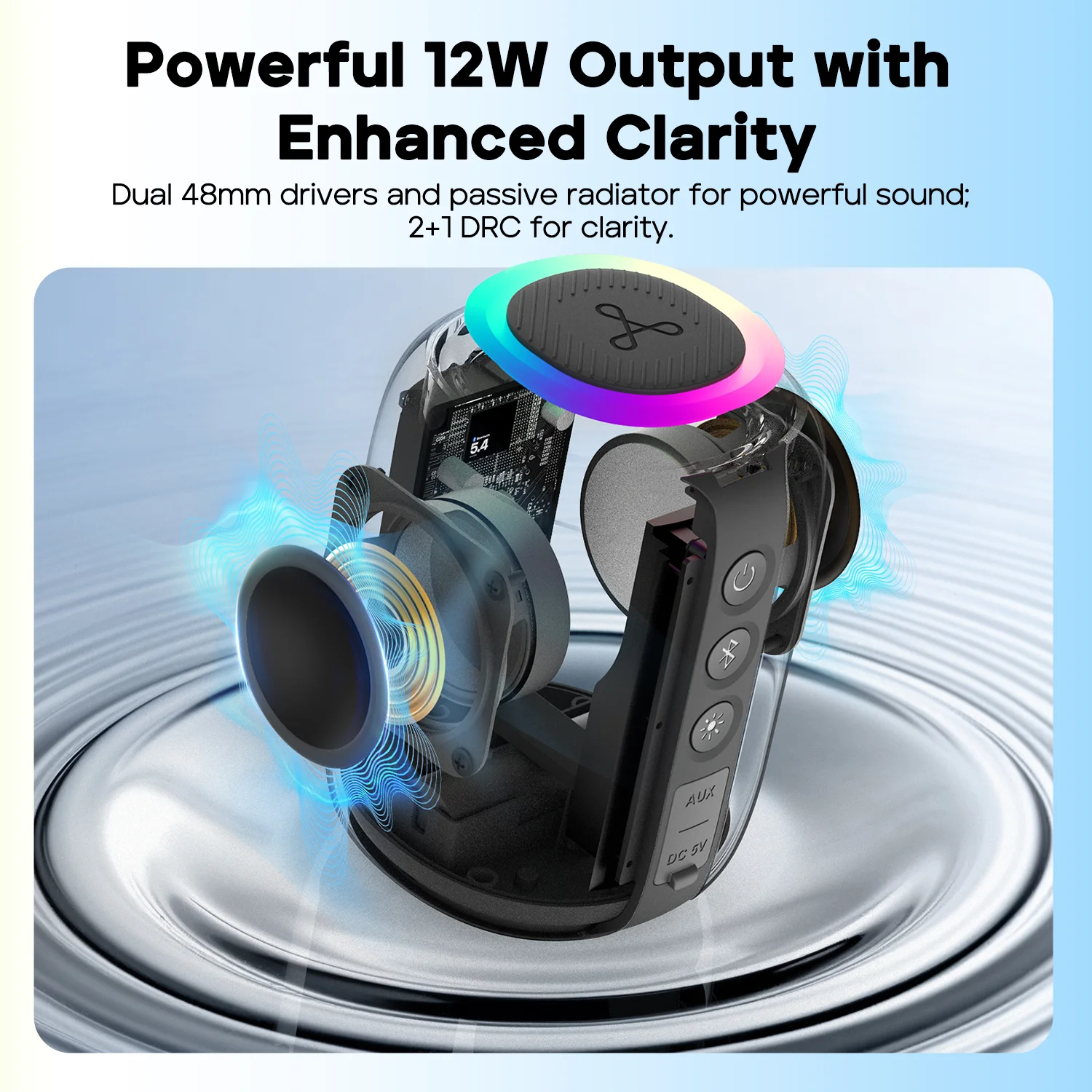 Tribit StormBox Mini+ Bluetooth Speaker, 12W 360° Sound With XBass, LEDs, 12 Hours Playtimes, IPX7 Waterproof For Hiking Outdoor view 3