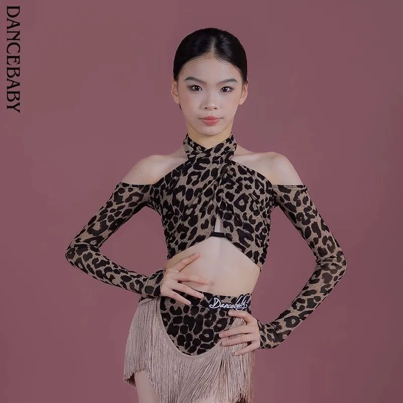 Costume de scène jupe à franges léopard costume de concours de danse latine gland Dancewear tenue latino-américaine vêtements de danse de ligne