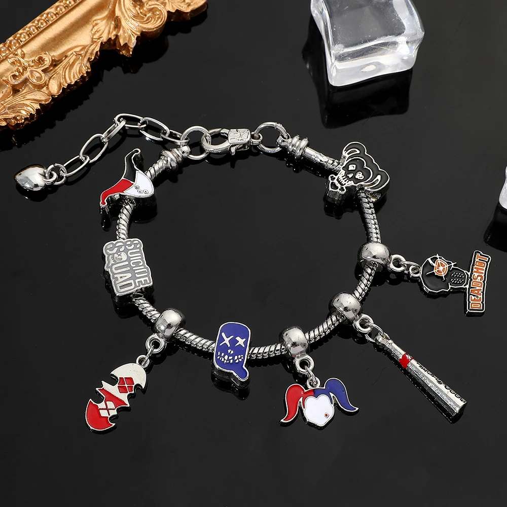 Comics Suicide Squad Charms Bracelets DC The Clown\'s Girl Harley Quinn Pendant Bangle for Women Personality Jewelry Accessories