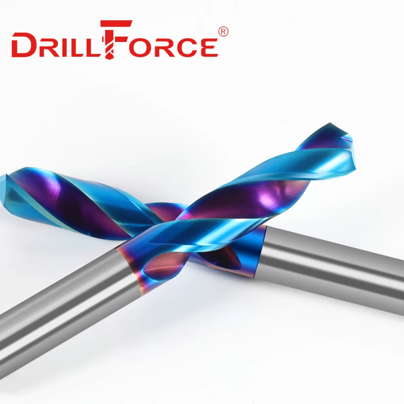 Drillforce 1 buah Set mata bor karbida padat, mata bor putar seruling Spiral untuk alat tahan karat logam paduan keras