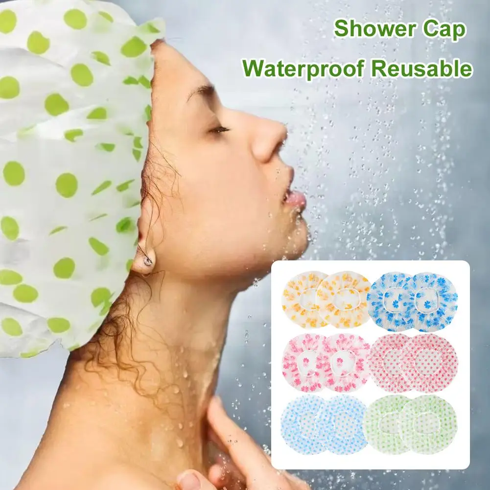 Waterproof Bath Cap Hat Elastic Shower Caps Reusable Bath Head Hair Cover For Women Salon Shower Supplies