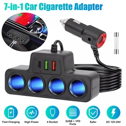 120W high power car charger USB C/ one tow four plug converter Car socket support Apple, Samsung, Xiaomi, Huawei,