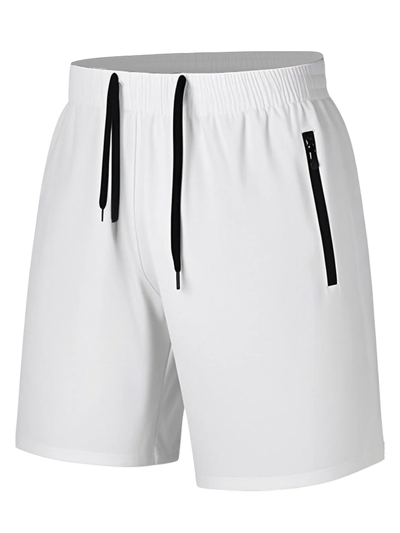 5PCS Men's Solid Color Quick Drying Shorts, Daily Home Casual Elastic Waist Drawstring ShortsWith Pocket Zipper, Quick Drying Co