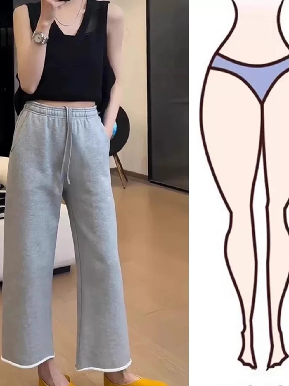 Gray Cuffed Straight Leg Sweatpants Women's Summer New Large Size Casual Pants High Waist Elastic Waistband Commute Style