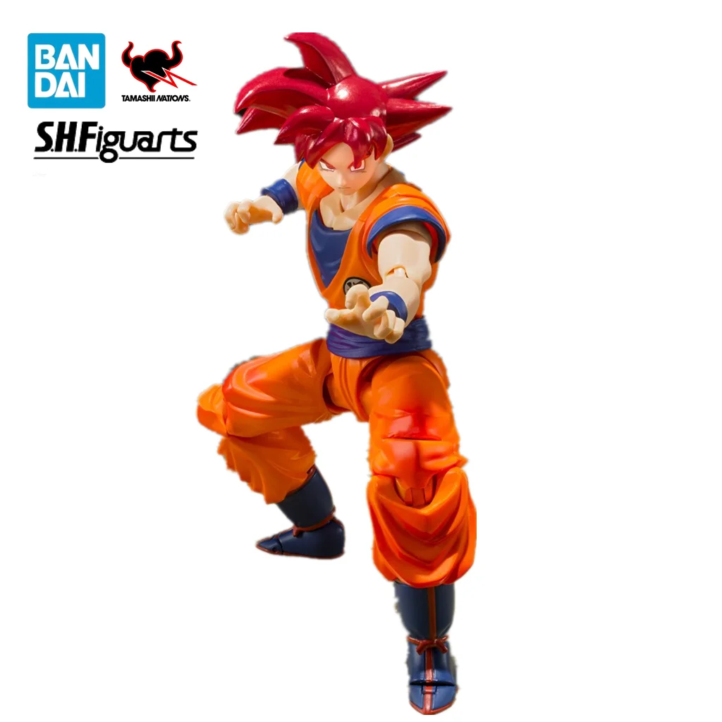 Original BANDAI S.H.Figuarts Super Saiyan God Red Hair Son GOKU Dragon Ball Z Anime Action PVC Model Collection Birthday Gift