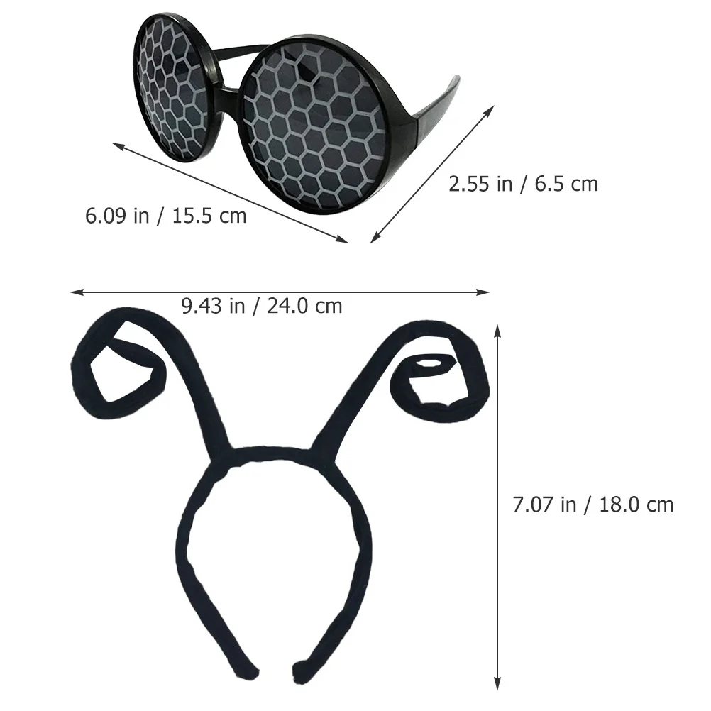 1Set Bug Antenna Headband and Glasses Set Plastic Fabric Lightweight Comfortable Party Costume Accessory for Women Girls Cosplay