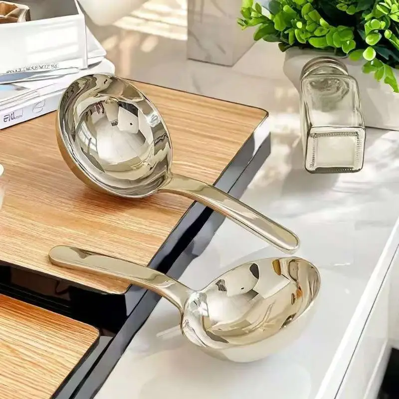 New 201 Stainless Steel Deepen Tablespoons Soup Ladle Short Handle Large Ramen Bouillon Spoon Kitchen Tableware Cooking Utensils