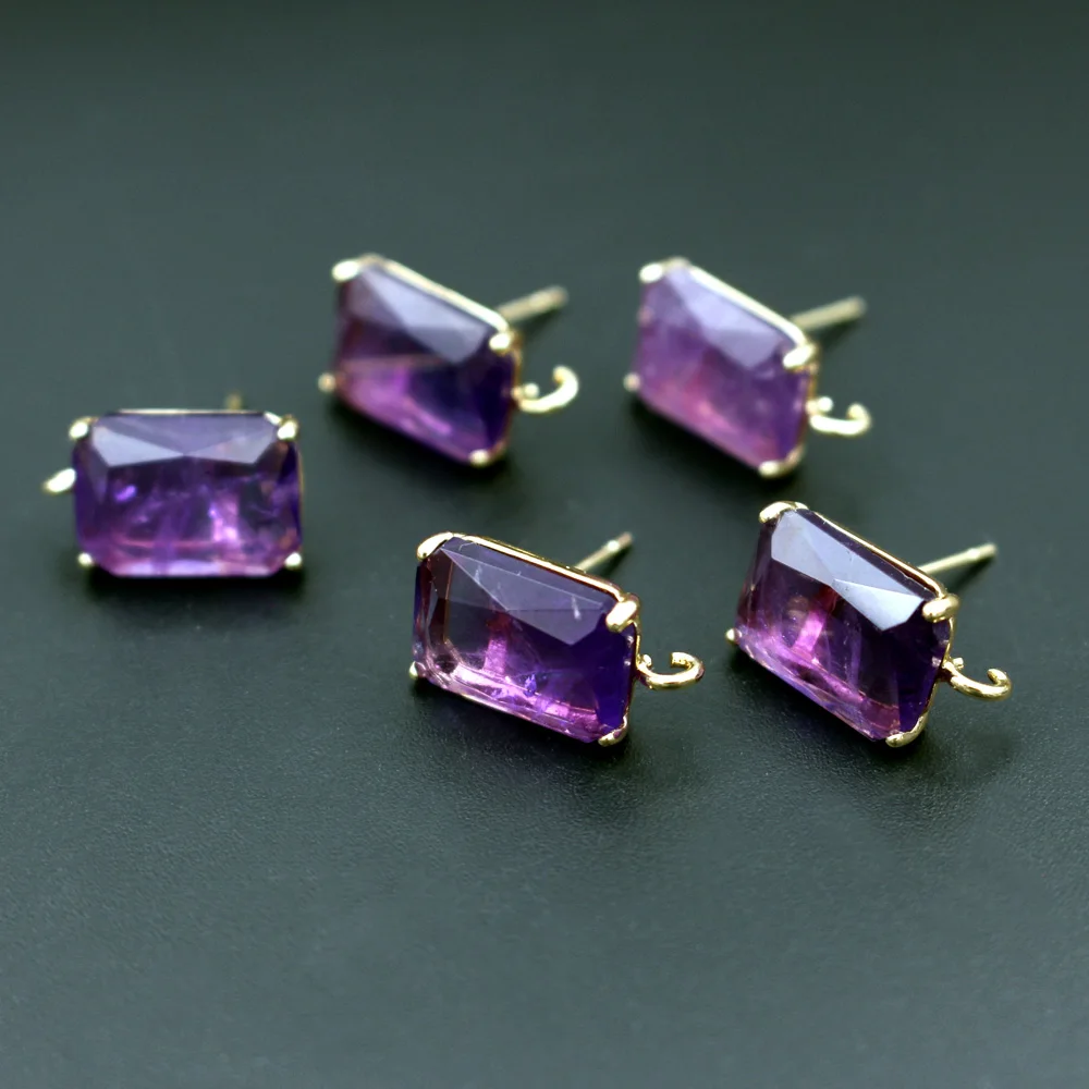 6pair Blue Lapis Red Purple Stone Rectangle Shape Stud Earrings Linker Connectors DIY for Women Hanging on Earrings Accessories