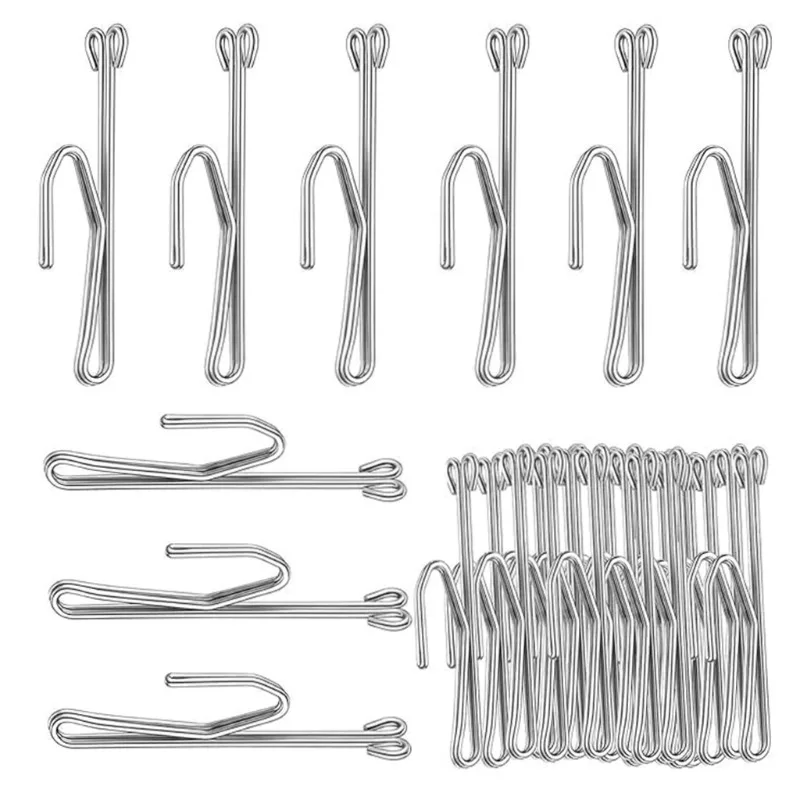 Stainless Steel Curtain Hook 7.5cm Double Line Single Hook, Rust‑Proof Metal Pleat Hook for Window Drapery Curtain Tape Home