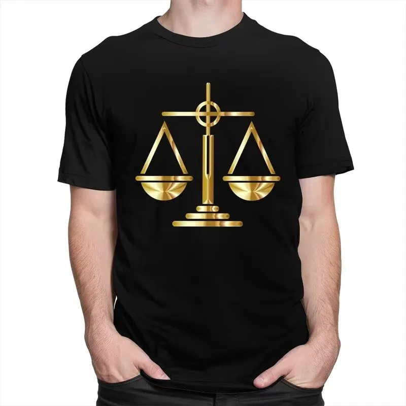 Gold Scales of Justice Law Logo T-Shirt for Men Slim Fit Casual Short Sleeve Cotton Tee