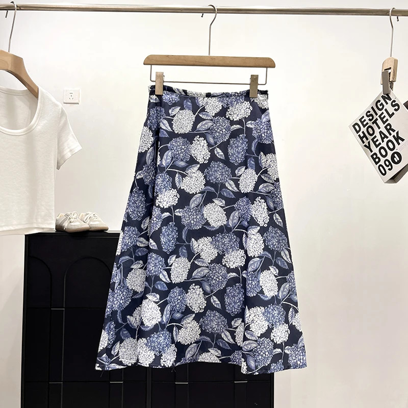 

Ele A-Line Midi Skirt Luxury Cotton Anti-Wrinkle Print Fabric f-length Women's Faion Spring Season Long-lasting Quali