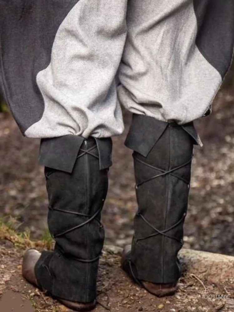 Halloween Party Retro Shoe Covers Cosplay Medieval Viking Knight Leather Legs Steampunk Boots Lace-up High Boots Accessories