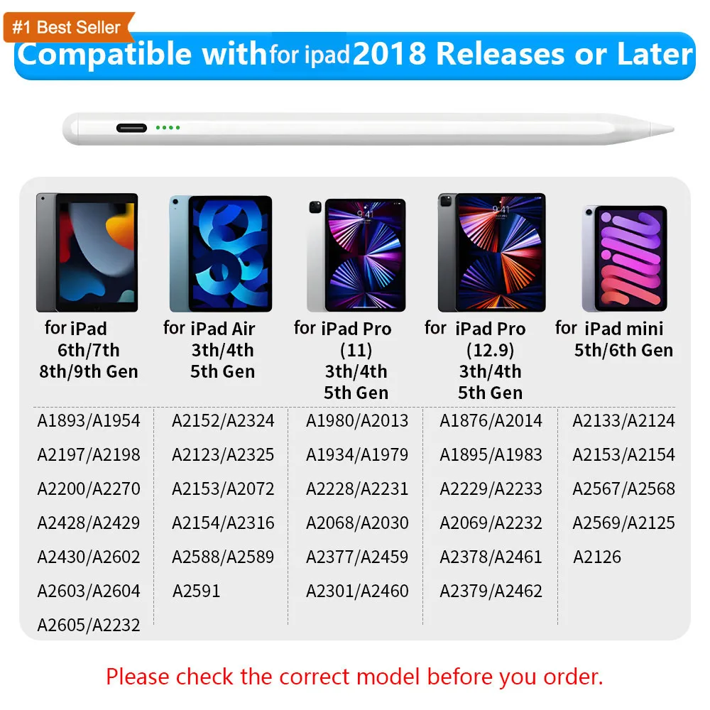 Stylus Pen For Apple Pencil with LED Power Indicators Palm Rejection Touch Pencil for  2023 2022 2021 2020 2019 2018 iPad pencil