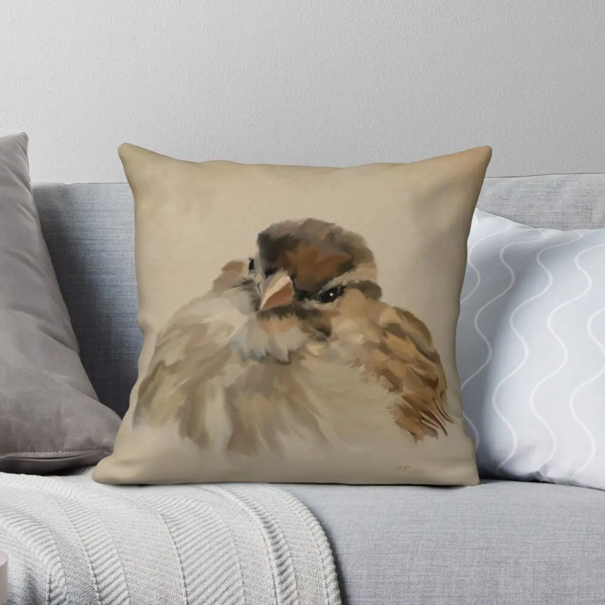 

Bird House Sparrow Square Pillowcase Polyester Linen Velvet Pattern Zip Decor Throw Pillow Case Sofa Seater Cushion Cover 18"