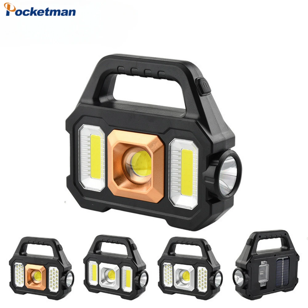 LED Hand Lamp Solar Rechargeable Flashlight Lantern Power Bank Waterproof Torch Outdoor Camping Hiking Searchlight Handlamp