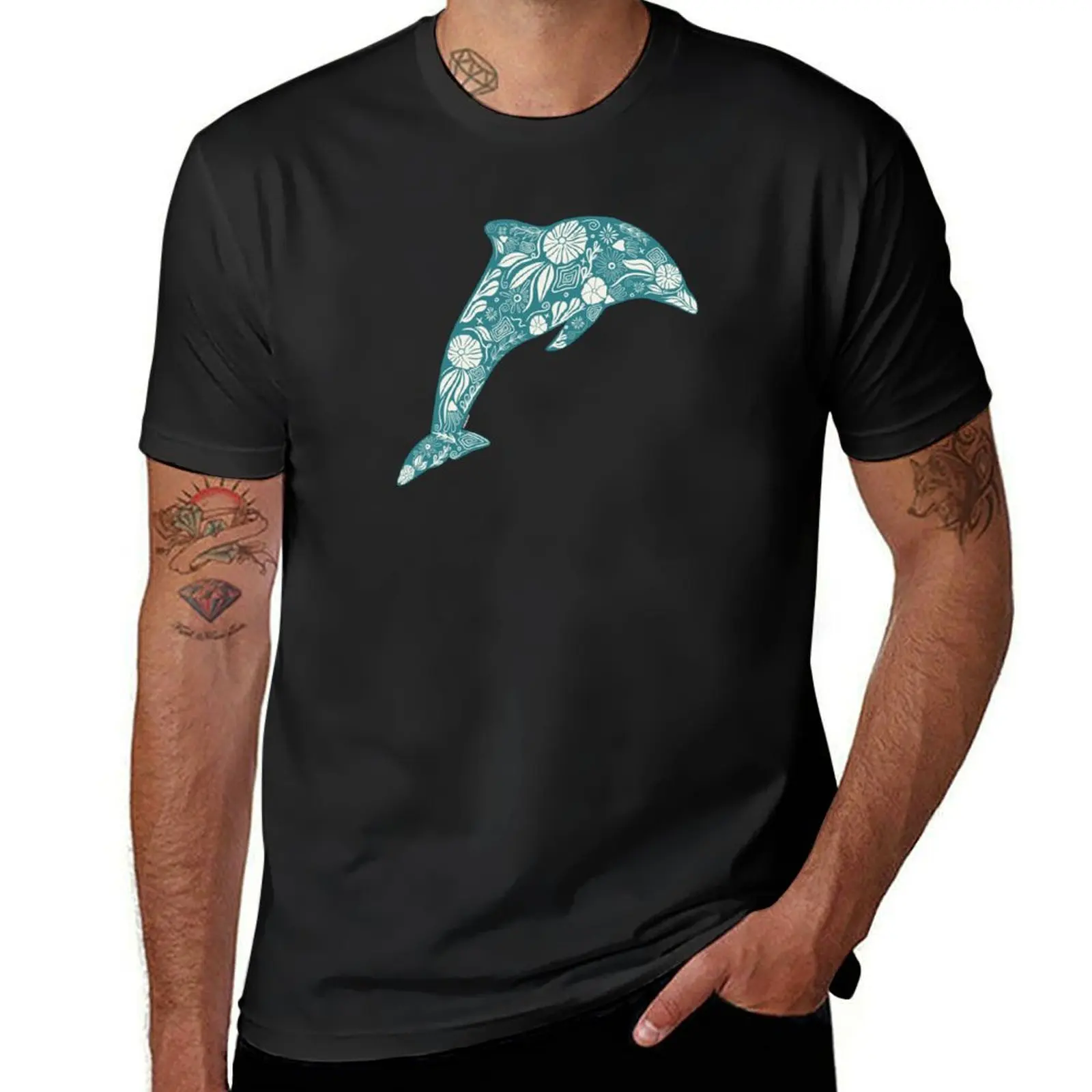 Camiseta de algodón para hombre, camisa con estampado Floral de Dolphin Friend, customs funnys