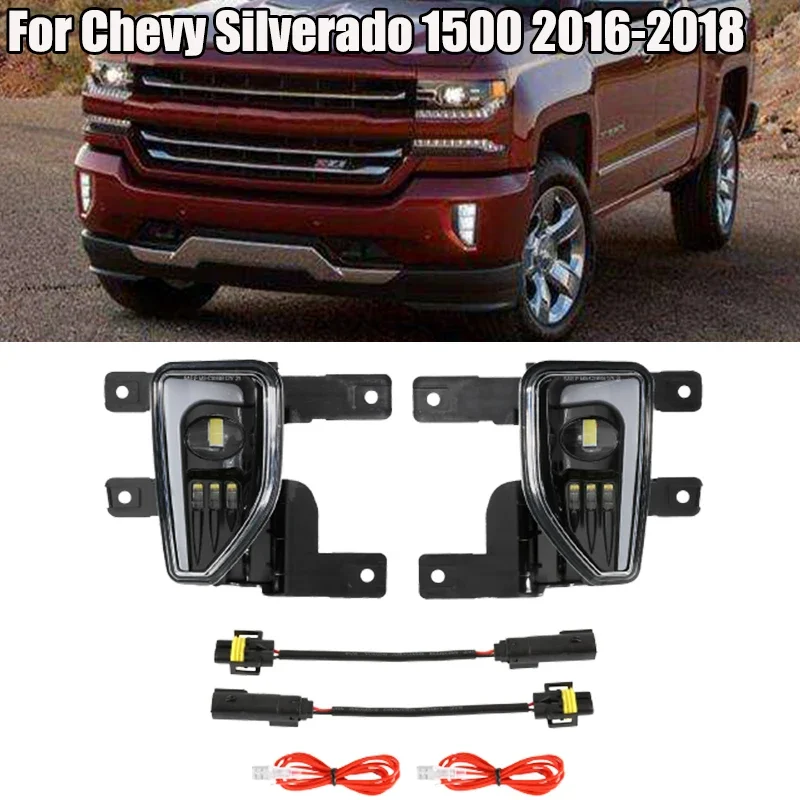 2Pcs/Pair Led Fog Lamps Car Front Bumper Driving Lamp Daytime Running LED Fog Lights Fit For Chevy Silverado 1500 2016 2017 2018