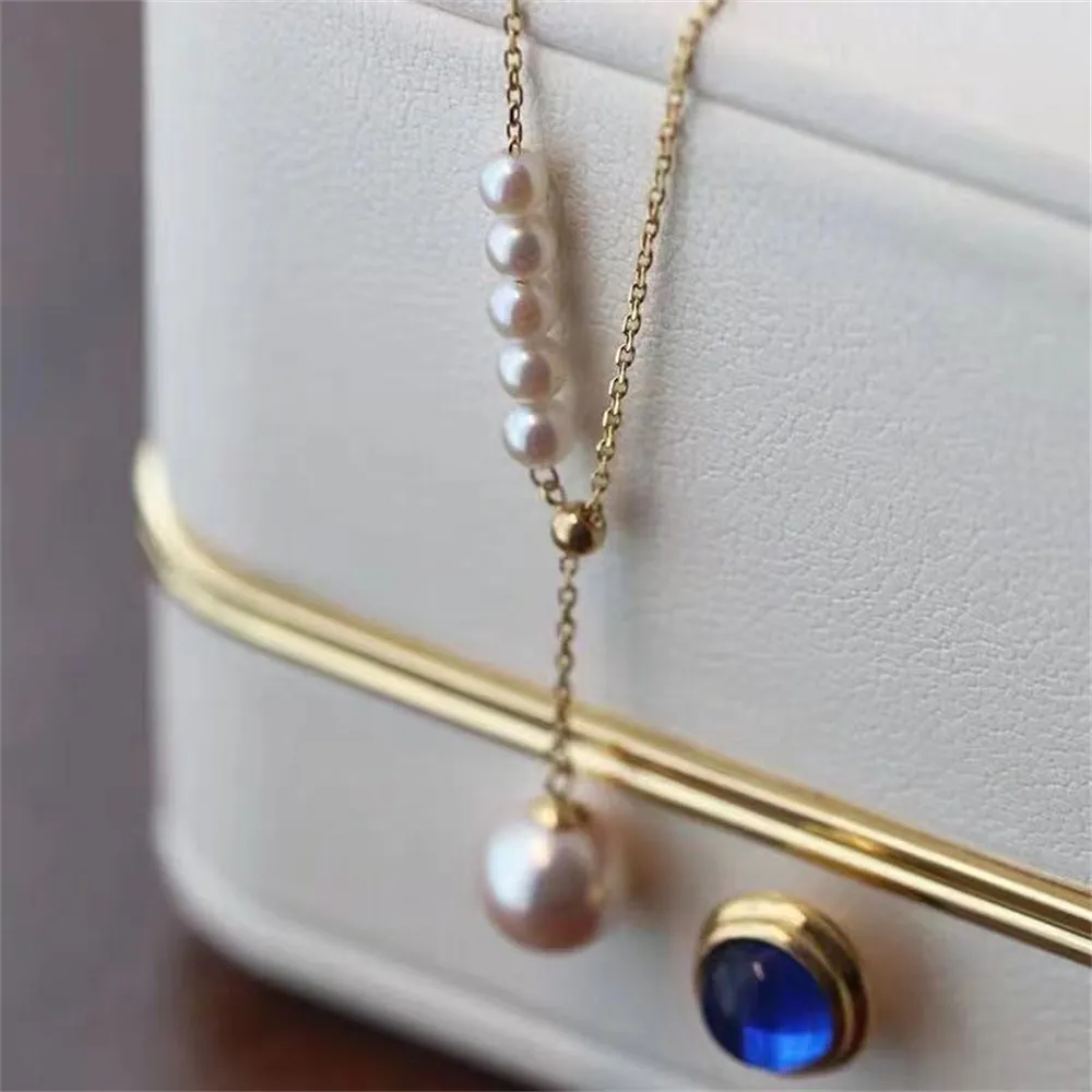 DIY Pearl Accessories S925 Sterling Silver Set Chain with Empty Support Silicone Adjustable Needle Pendant Necklace Y Chain L018