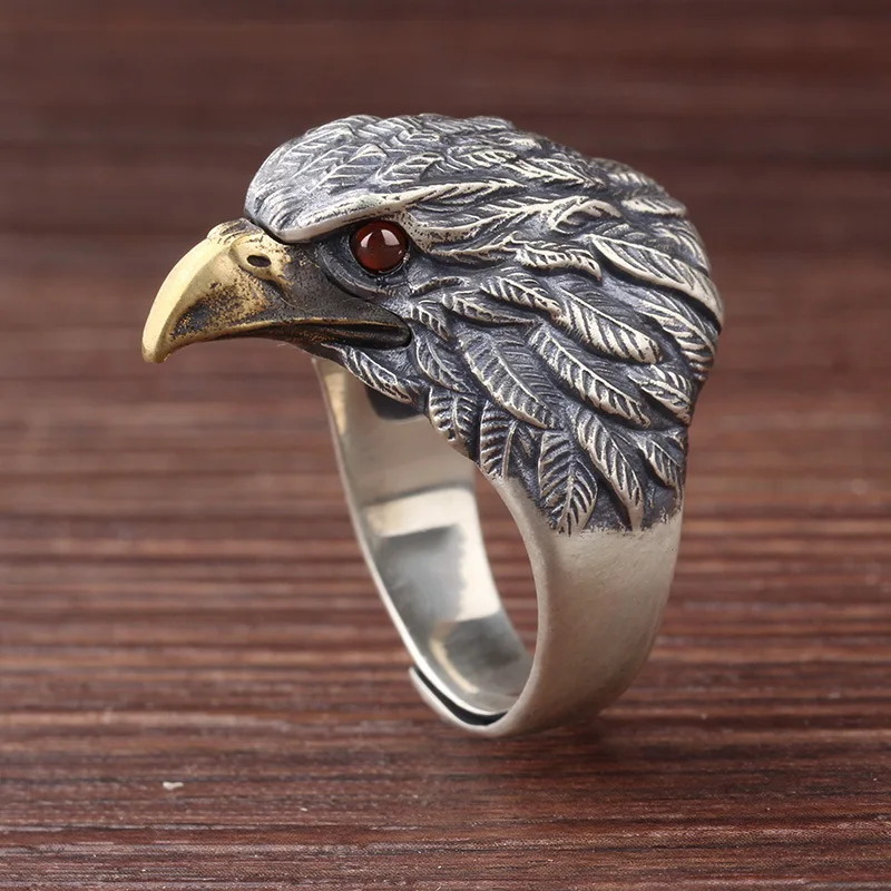 

S925 Sterling Silver Male Big Ring Vivid Eagle Animal Open Ring Finger for Women Men Fashion Punk Rock Fine Jewelry Circle Gift