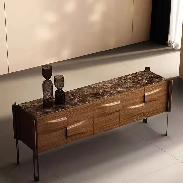 خزانة شرفة خشبية صلبة خفيفة فاخرة إيطالية حديثة وبسيطة وخزانة جانبية لتناول الطعام من الرخام وتخزين غرفة المعيشة في الفيلا #3