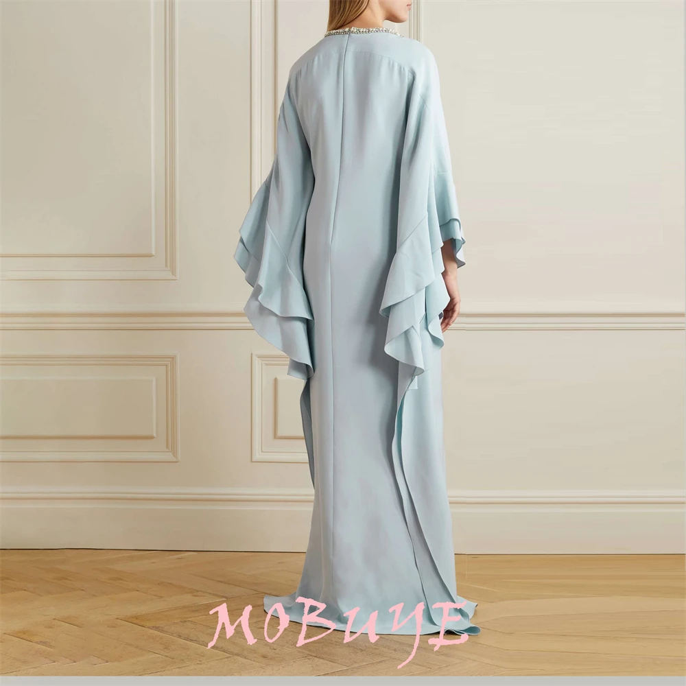 MOBUYE 2024 Popular A-line Prom Dress Floor-Length With Long Sleeves Evening Fashion Elegant Party Dress For Women