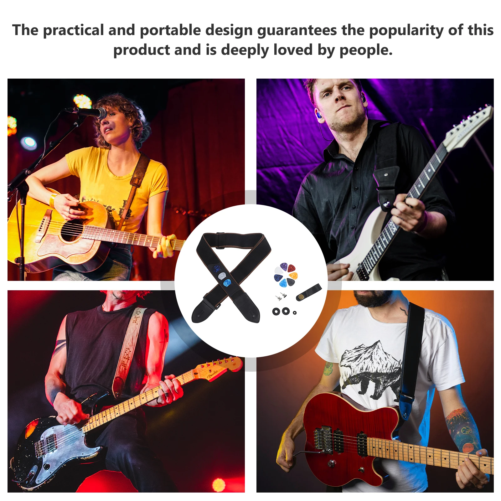 

1 set 1 Set Guitar Strap Kit With Picks Durable Lightweight Skin-Friendly Bohemian Style Electric Acoustic Bass Classical Guitar