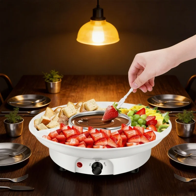 Juego de olla eléctrica para fondue, kit de fondue de chocolate, bandeja de servir desmontable, 10 tenedores para fondue, para fiestas, citas nocturnas