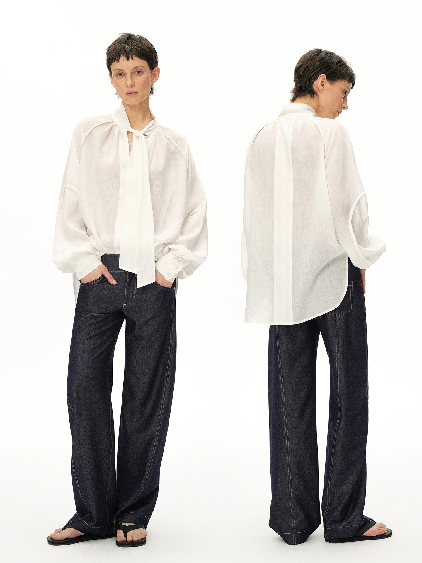 BGTStudio Ins-Style White Belted 100 Days Silk Shirt Semi-Transparent Long Sleeve Loose Fit Women's Top CleanFit Style