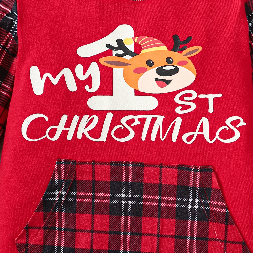 0-18M Hooded My First Christmas Baby Rompers Boys Girls Red Plaid Long Sleeve Unisex Jumpsuit New Year Costumes Winter One piece