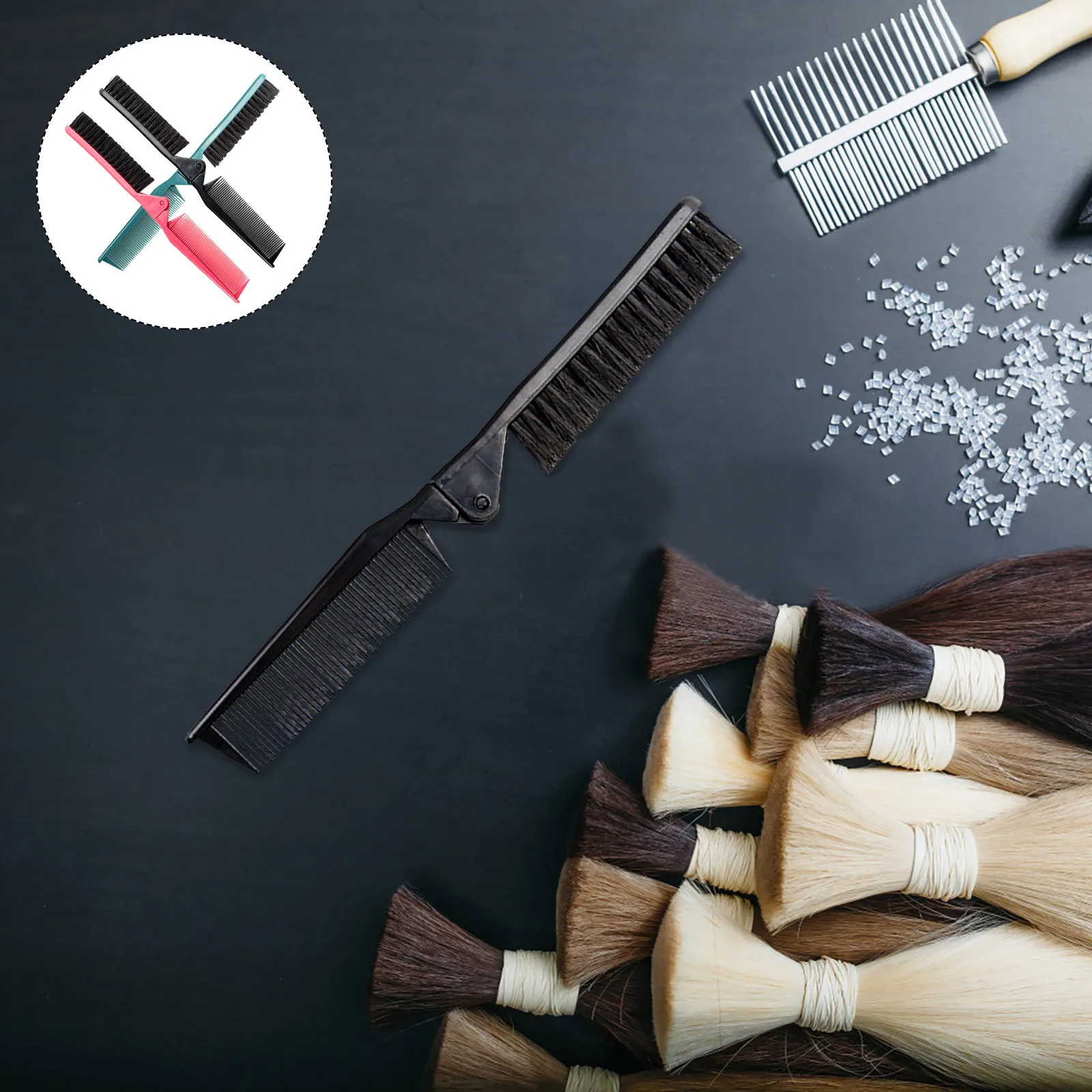 3 قطع مشط شعر قابل للطي للسفر، مقبض مريح، تصميم قابل للطي، استخدام مزدوج الجانب للرجال والنساء، سهل الحمل للمغامرة الخارجية