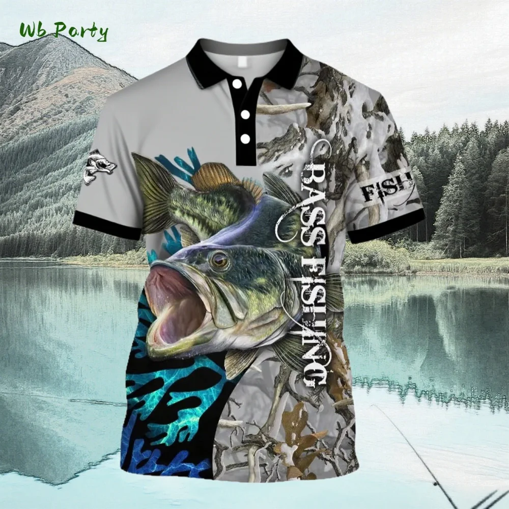 3D Fishing Print Men's Polo Summer Outdoor Sports Men's Polo Short Sleeve Fashion Casual Men's Polo T-Shirt Retro Men's Clothing