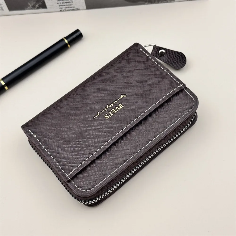 

Fashion PU Leather Card Holder Zipper Solid Color Short Wallet Slim Purse Men