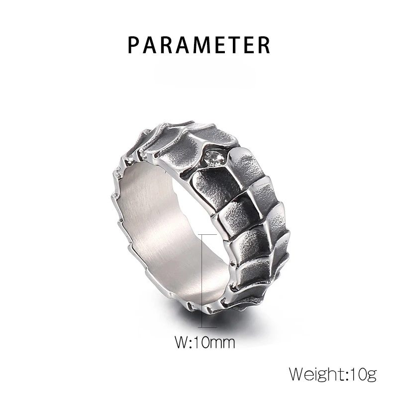 خاتم فاسق من الفولاذ المقاوم للصدأ بحجر التنين العمود الفقري CZ للرجال