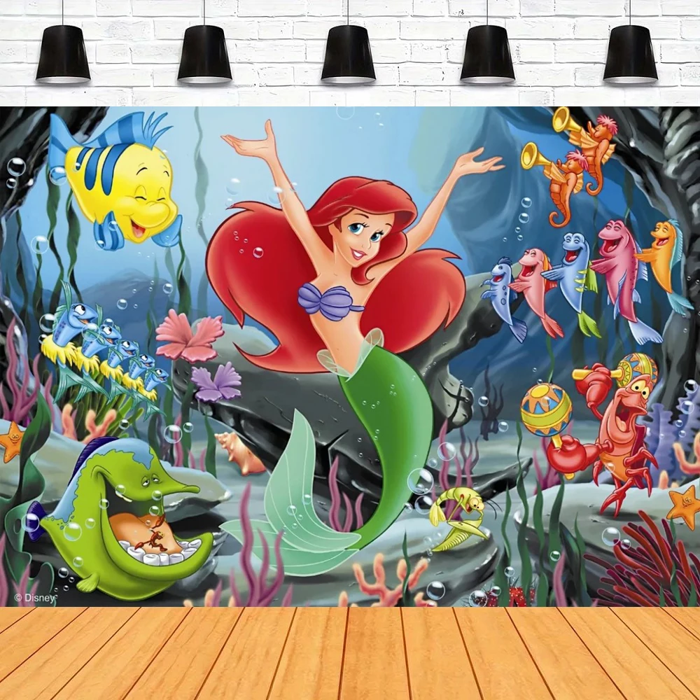 写真撮影の背景リトルマーメイドテーマバナー子供の誕生日パーティーの背景ルーム装飾ポスターは名前をカスタマイズすることができます