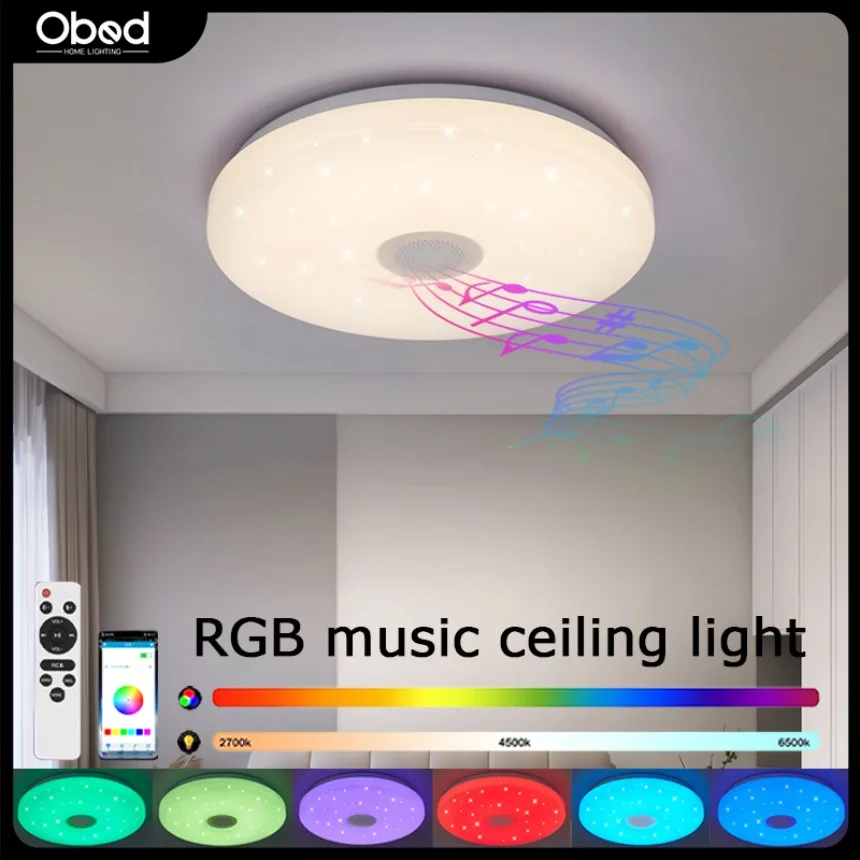 LED Ceiling Light RGB Bluetooth Intelligent Music Light Remote Control Dimming Bedroom Living Room Interior Decoration Lighting