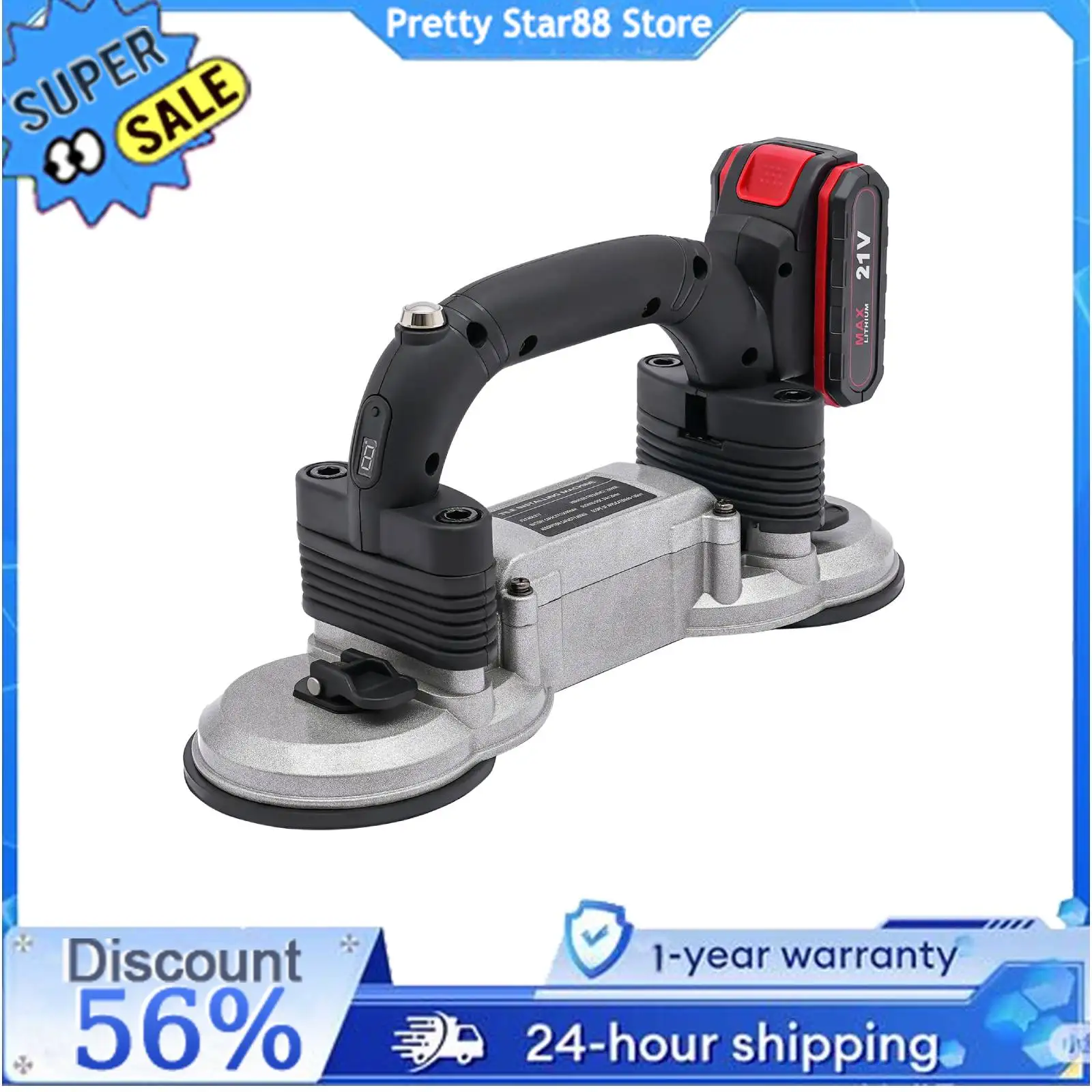 Tile Vibrator Leveling Machine 6 Speed Adjustable Suction Cup Hand-held Vibration Tiling Automatic Leveling Equipment 28000RPM