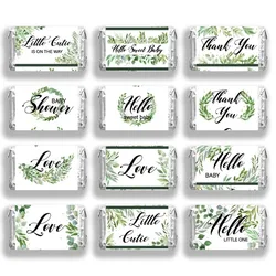 20Sheet 120 Pcs Babies Shower Candy Wrappers 1.4x2.6inch(3.5x6.6cm) 6 Styles Green Leaf Chocolate Bar Label Stickers Mini Candy