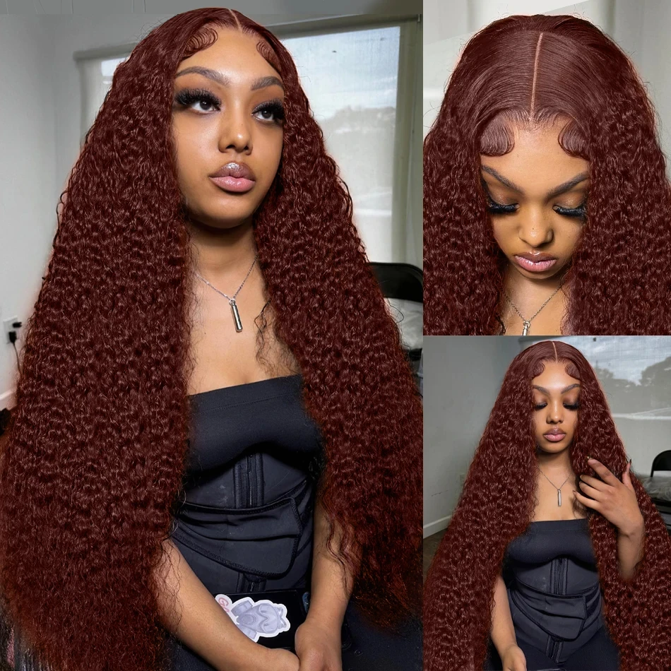 Reddish Brown Deep Wave 13x6 Lace Frontal Wig Remy Pre Plucked Colored Water Curly 13x4 Lace Front Human Hair Wigs For Women