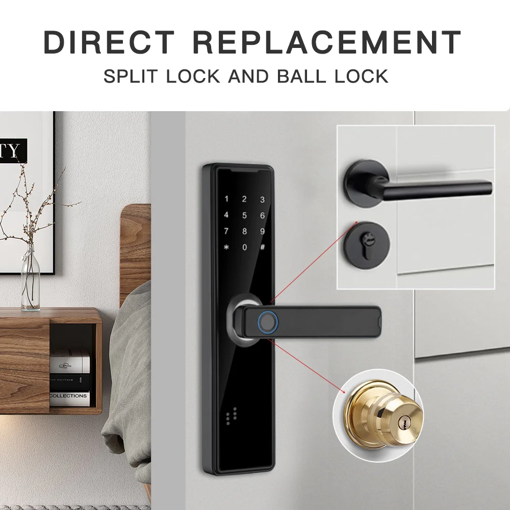 Phipulo Bluetooth Biometric Fingerprint Door Lock Smart Lock Tuya App Remote Unlocking Keyless Lock Electronic Door Lock