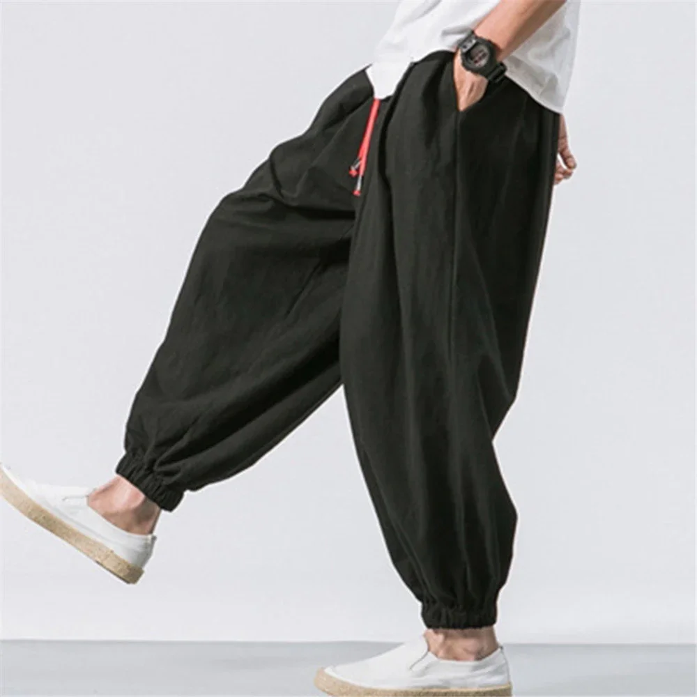 Pantalones bombachos holgados de gran tamaño para hombre, pantalones de chándal de lino chino con sobrepeso, pantalones casuales de marca de alta calidad, Otoño, nuevo