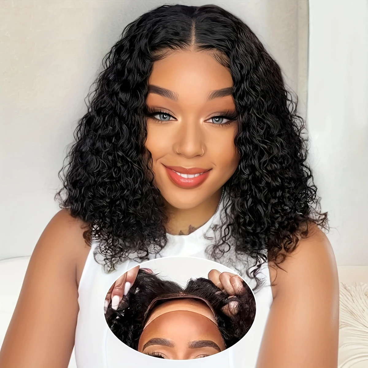 Curly Short Glueless Human Hair Wigs Ready To Wear Deep Wave Bob 13x4 Lace Frontal Wig Human Hair 180 Density Preplucked On Sale