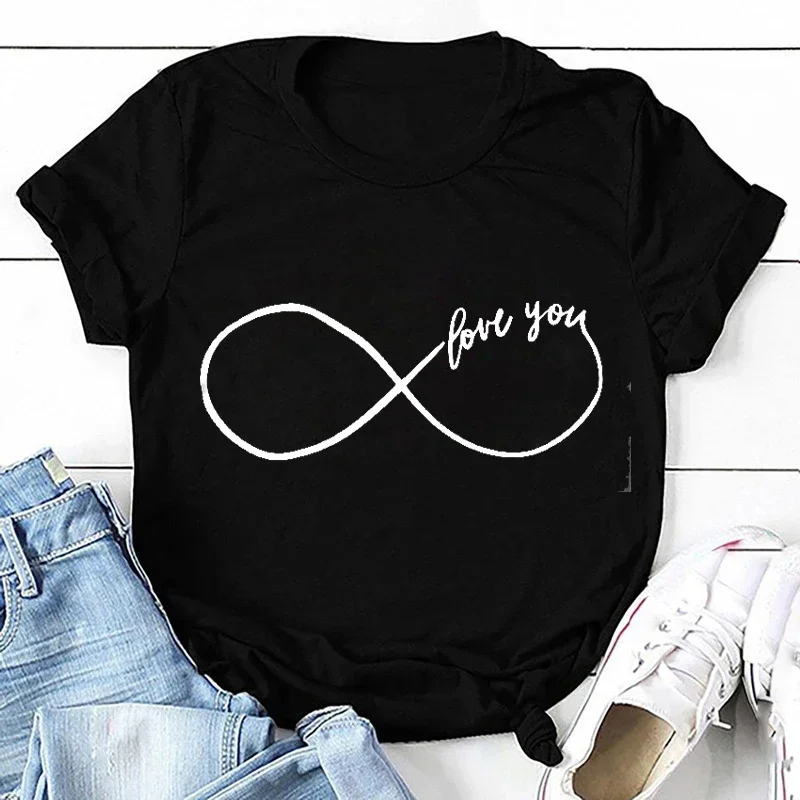 Grafische T-Shirts Voor Vrouwen Infinity Symbool Love You Grappige Mode Shirts Korte Mouw T-Shirts Voor Dames Zomer T-Shirt Streetwear