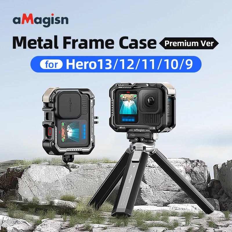 aMagisn For GoPro13/12/11/10/9 Metal Rabbit Cage Premium Horizontal and Vertical Protective Frame Motorcycle Accessories