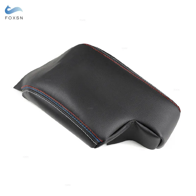 Black-tricolor line Car Center Console Lid Armrest Box Cover Trim For BMW 3 Series E46 1998 1999 2000 2001 2002 2003 2004 2005
