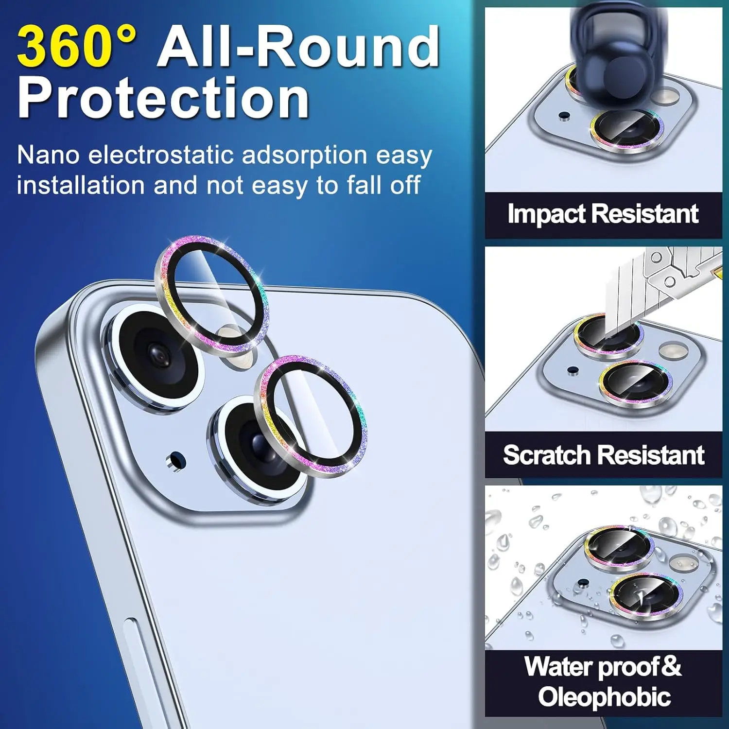 For IPhone 15 16 IPhone 15 Plus Camera Lens Protector, Individual Metal Ring Glass Lens Cover,[Strong Adsorption] Scratch