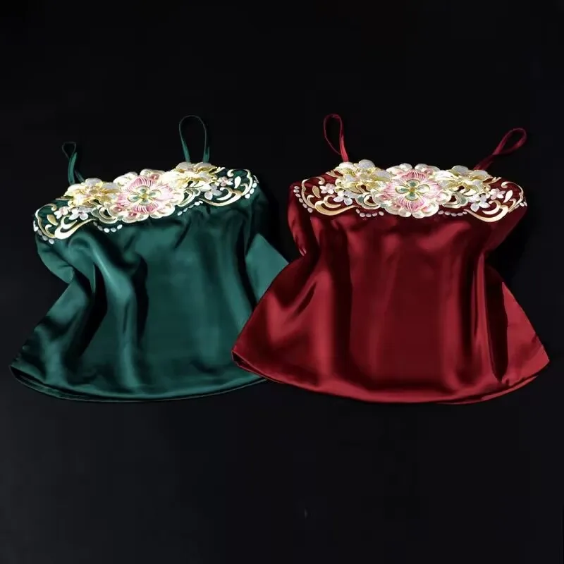 

Large Size 2XL Embroidery Camisole Women Hanfu Embroidered Flowers Camisole White Yellow Hanfu Camisole Vest Lining Inside Top